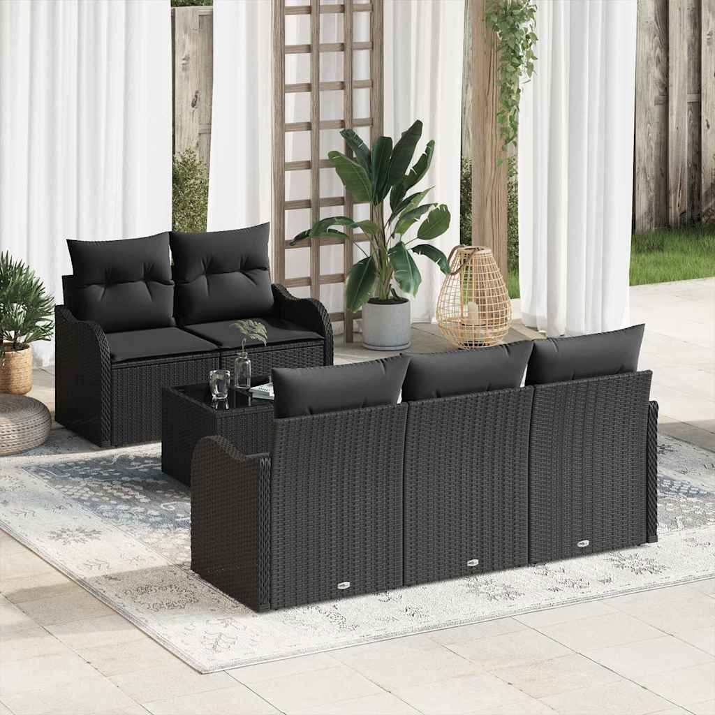 Havesofa Sæt 6 stk. 5-Antal sæder Sort polyrattan