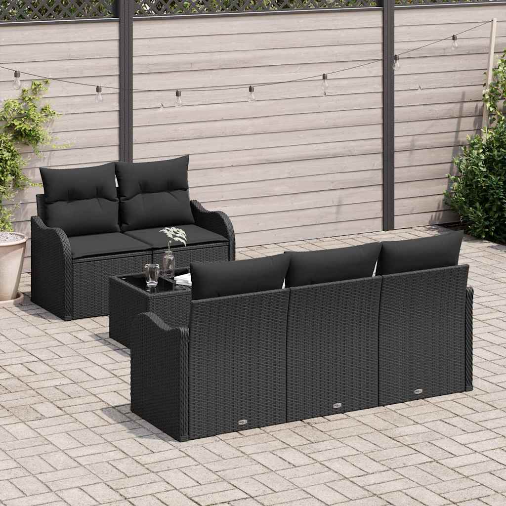 Havesofa Sæt 6 stk. 5-Antal sæder Sort polyrattan