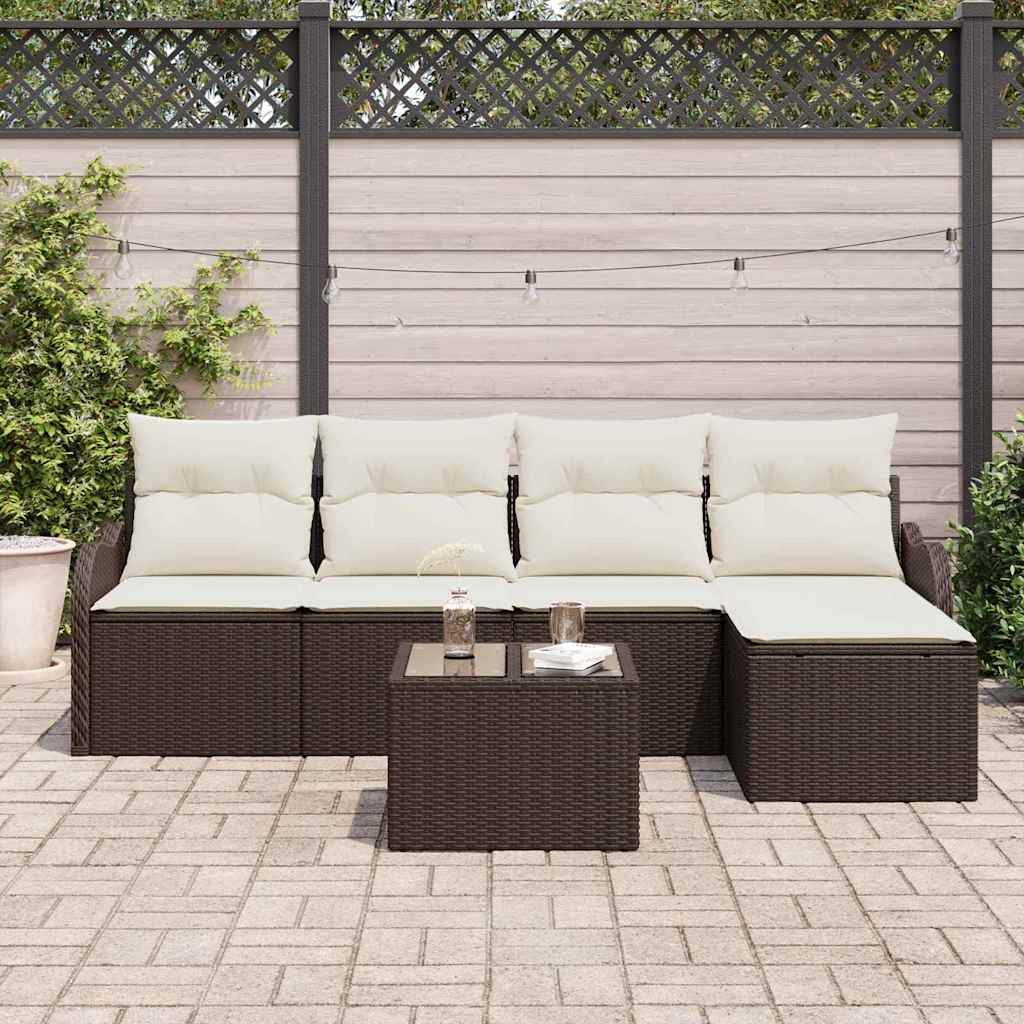 Havesofa Sæt 6 stk. Brun og hvid polyrattan