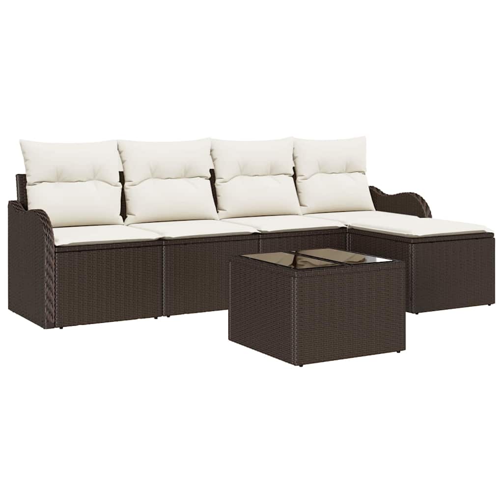 Havesofa Sæt 6 stk. Brun og hvid polyrattan