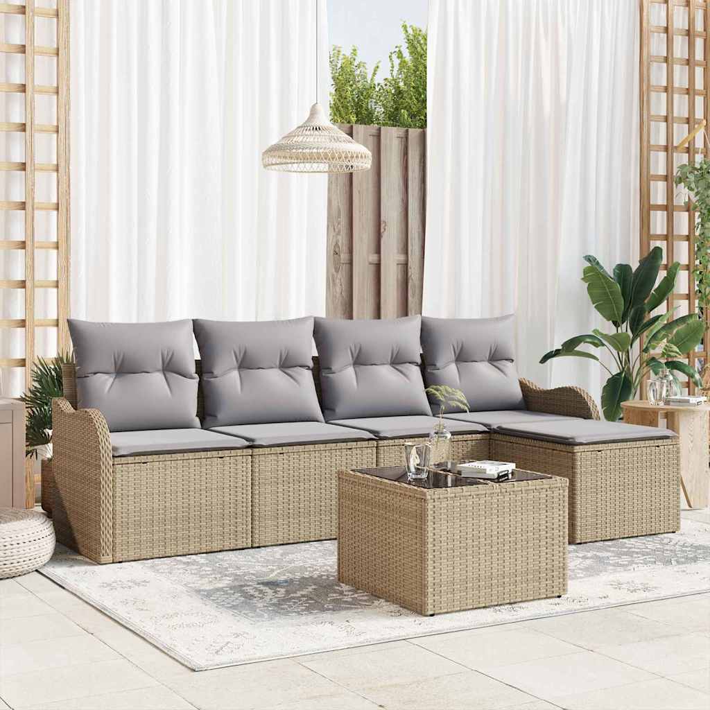 Havesofa Sæt 6 stk. Beige og lys grå polyrattan