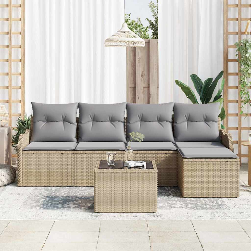 Havesofa Sæt 6 stk. Beige og lys grå polyrattan