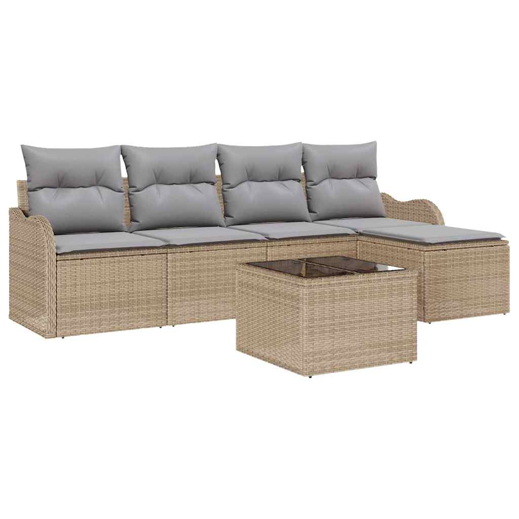 Havesofa Sæt 6 stk. Beige og lys grå polyrattan