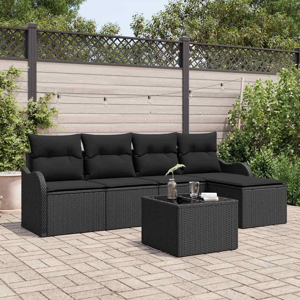 Havesofa Sæt 6 stk. Sort polyrattan