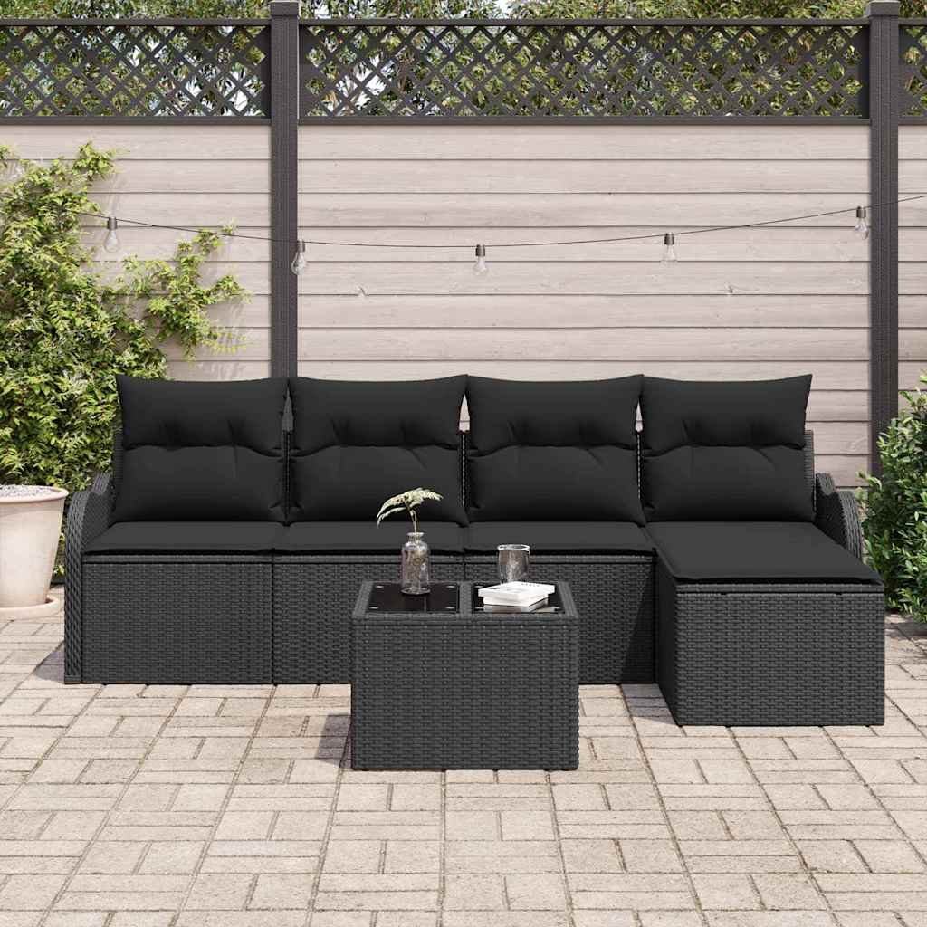 Havesofa Sæt 6 stk. Sort polyrattan