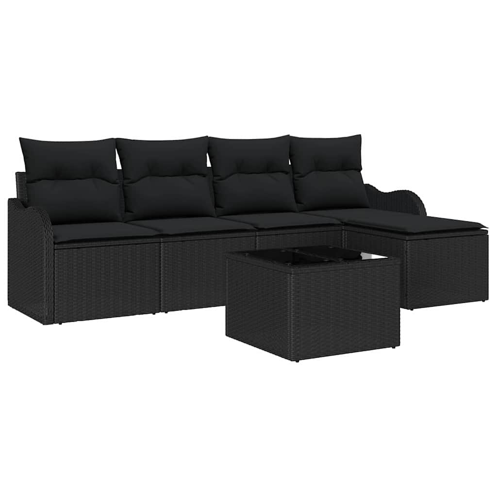 Havesofa Sæt 6 stk. Sort polyrattan