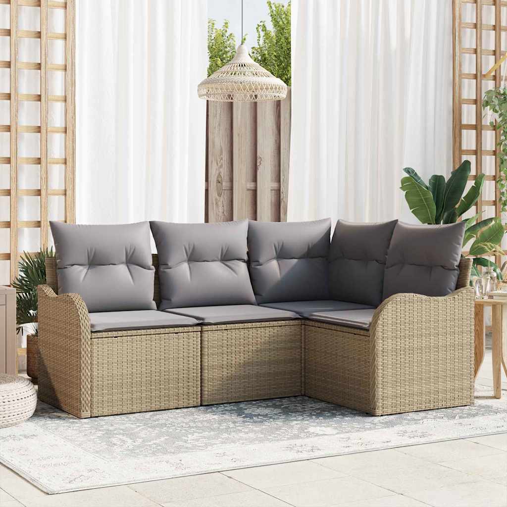 Havesofa Sæt 4 stk. Beige polyrattan