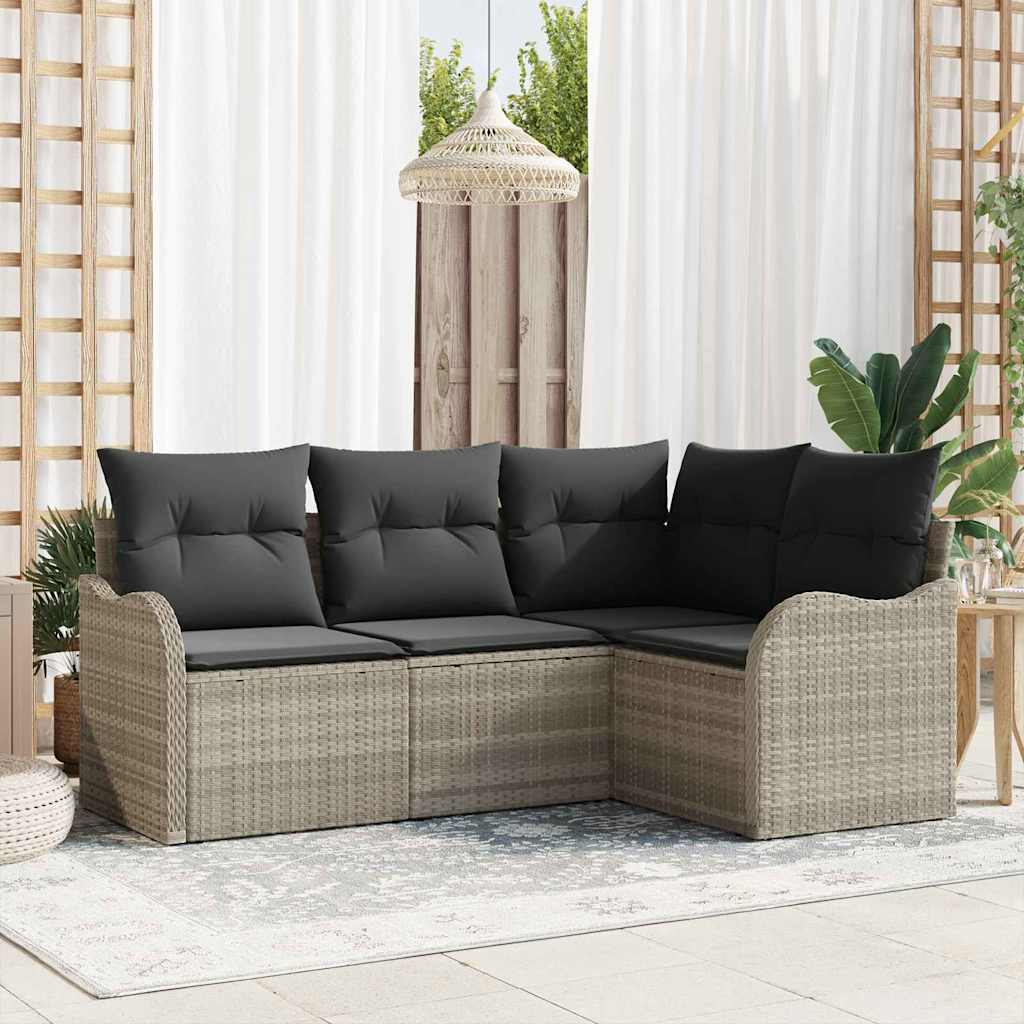 Havesofa Sæt 4 stk. Lysegrå polyrattan