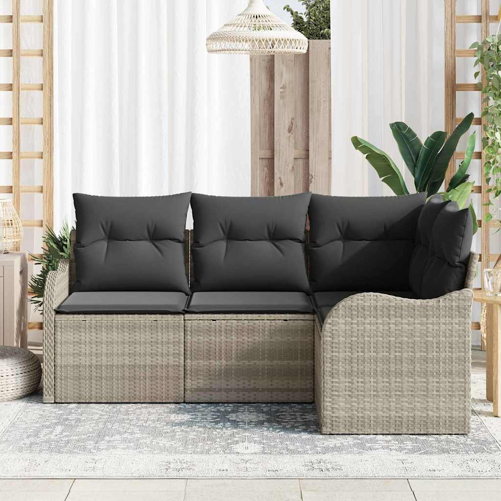 Havesofa Sæt 4 stk. Lysegrå polyrattan