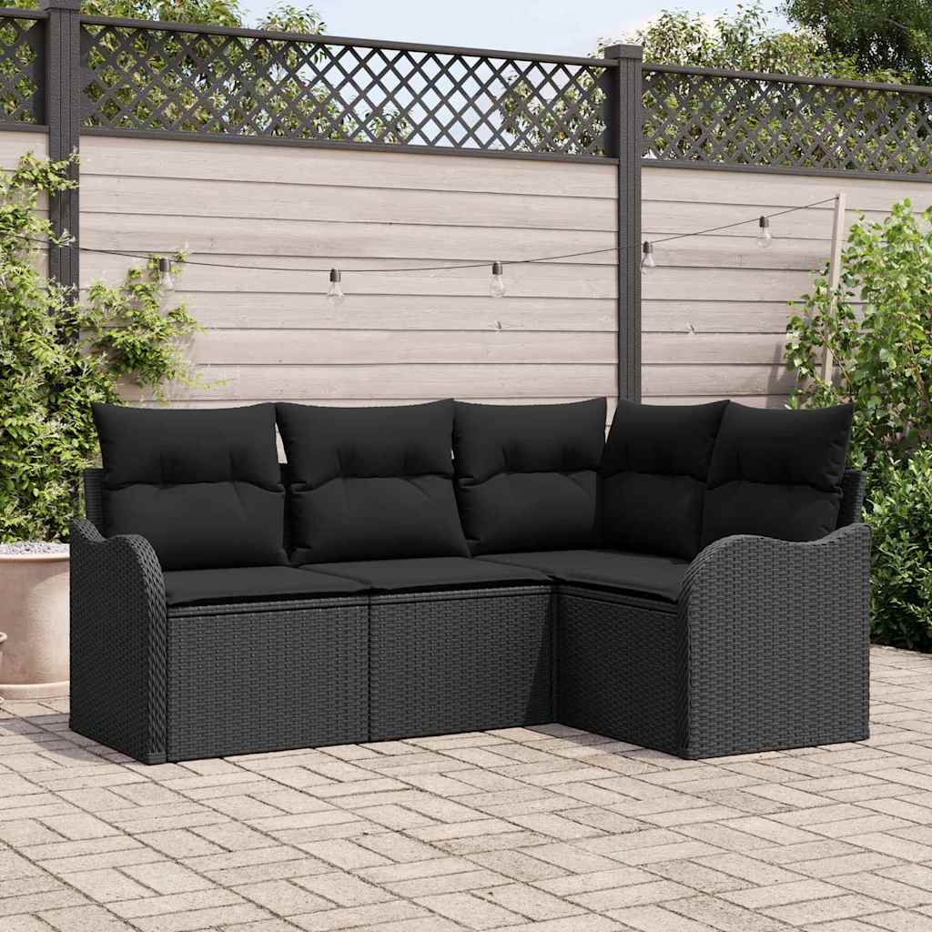 Havesofa Sæt 4 stk. Sort polyrattan