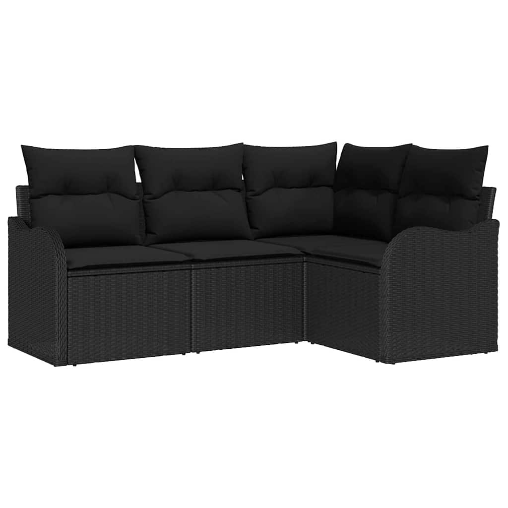 Havesofa Sæt 4 stk. Sort polyrattan