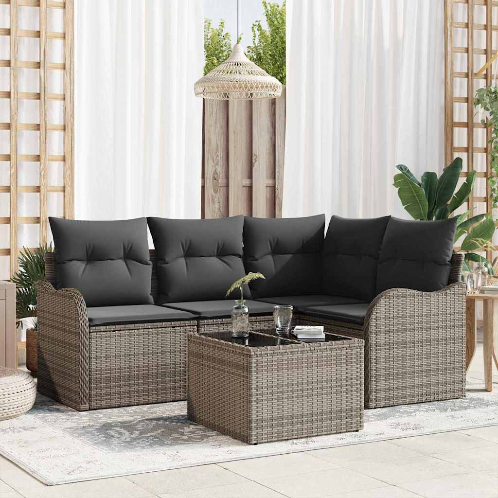 Havesofa Sæt 5 stk. Sort polyrattan