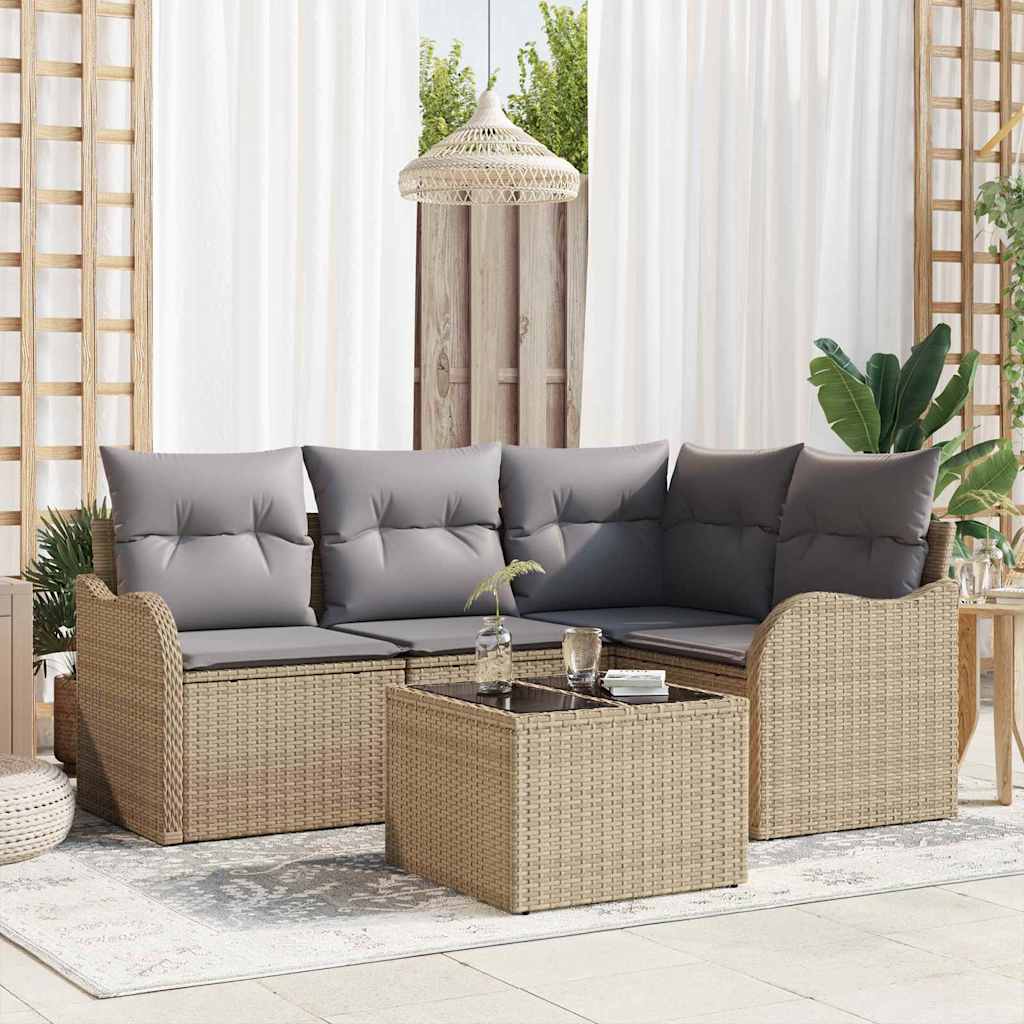 Havesofa Sæt 5 stk. Sort polyrattan