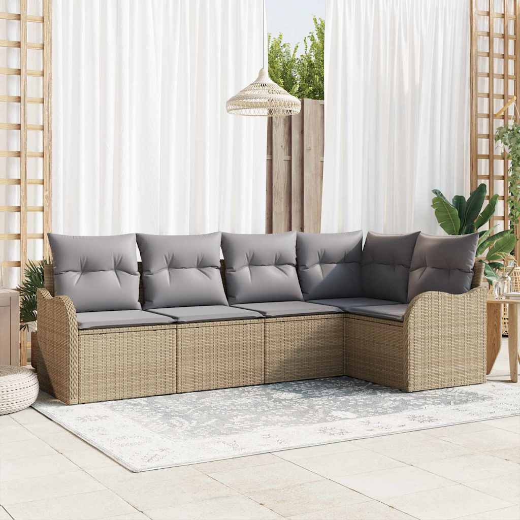 Havesofa Sæt 5 stk. Beige polyrattan