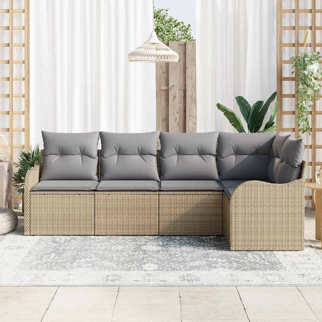 Havesofa Sæt 5 stk. Beige polyrattan