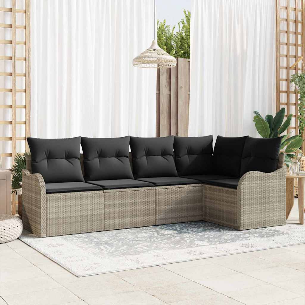 Havesofa Sæt 5 stk. Lysegrå polyrattan