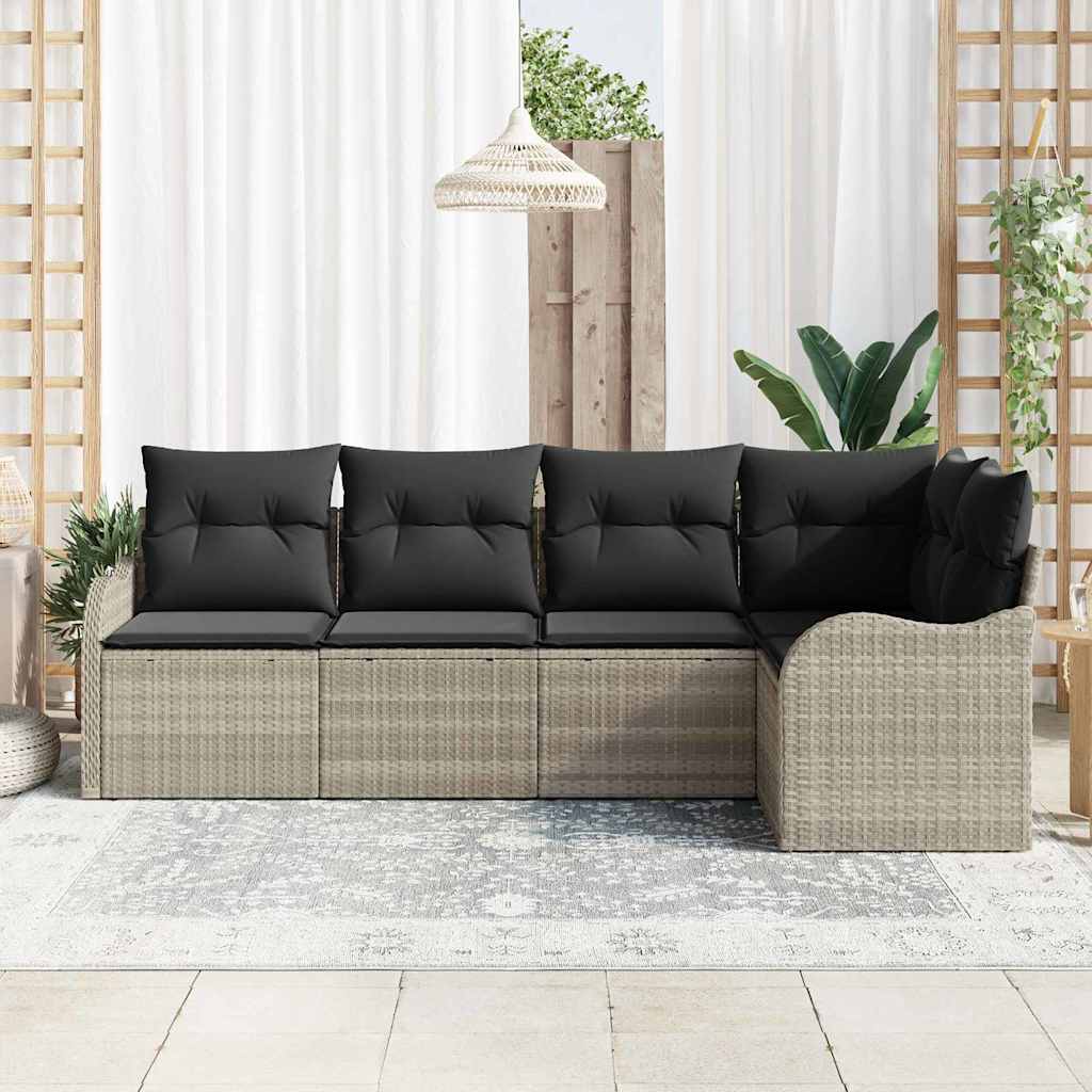 Havesofa Sæt 5 stk. Lysegrå polyrattan