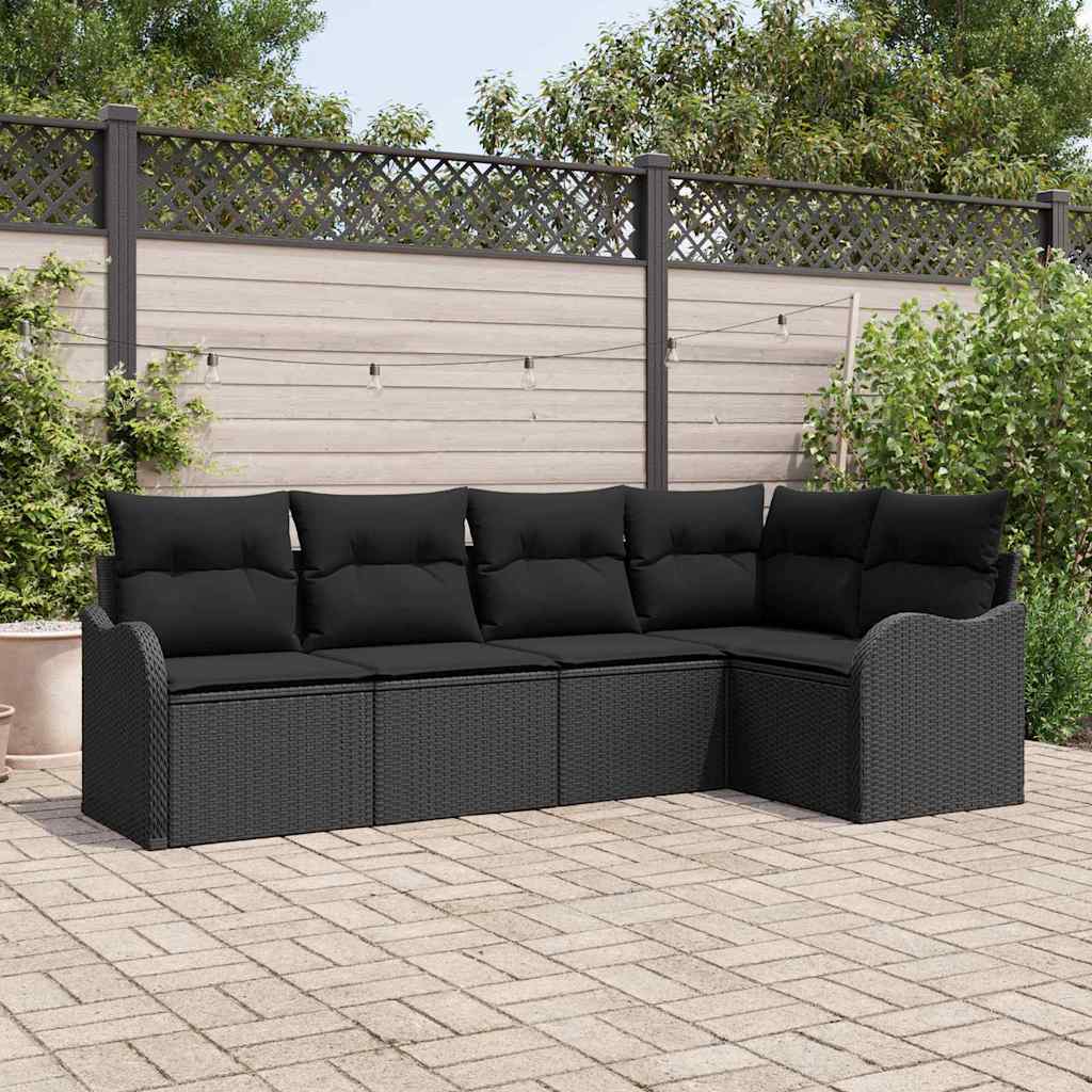Havesofa Sæt 5 stk. Sort polyrattan
