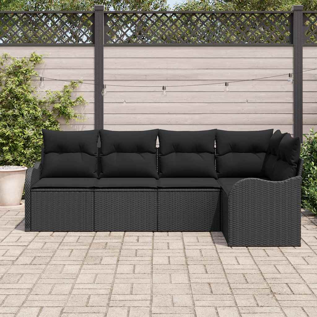Havesofa Sæt 5 stk. Sort polyrattan