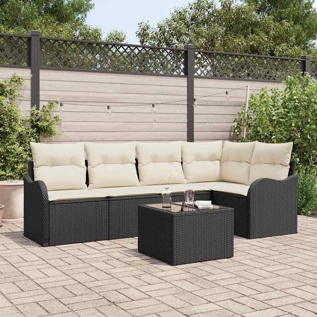 Havesofa Sæt 6 stk. Sort polyrattan