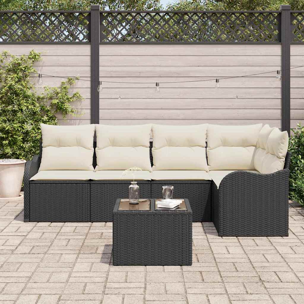 Havesofa Sæt 6 stk. Sort polyrattan