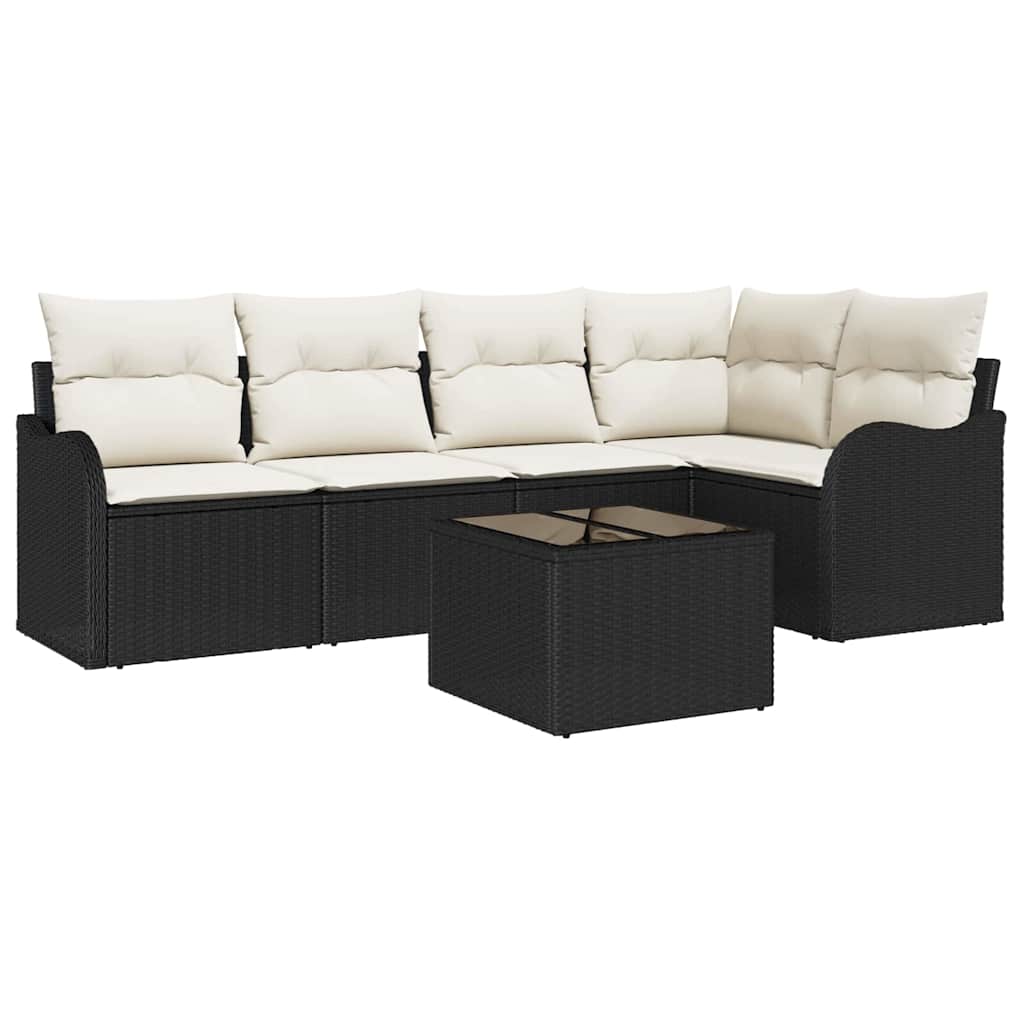 Havesofa Sæt 6 stk. Sort polyrattan