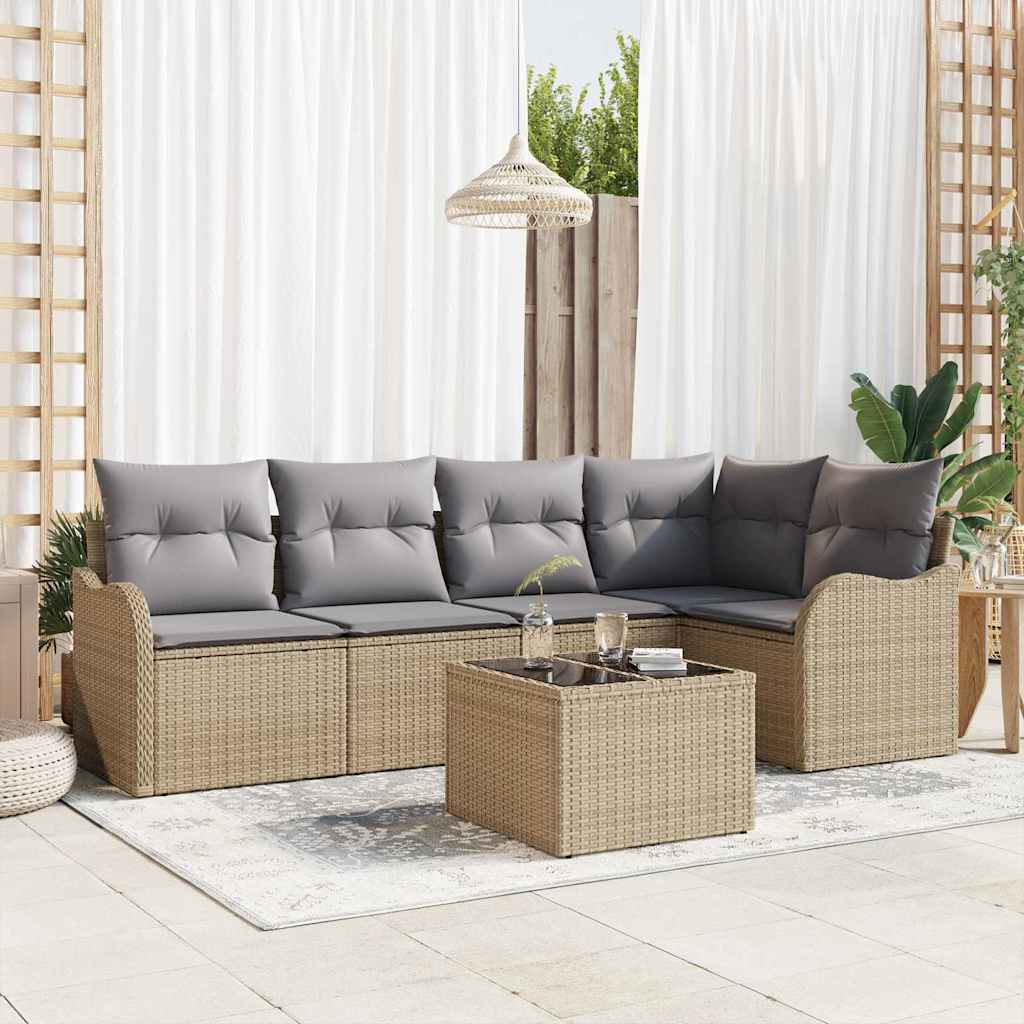 Havesofa Sæt 6 stk. Beige polyrattan