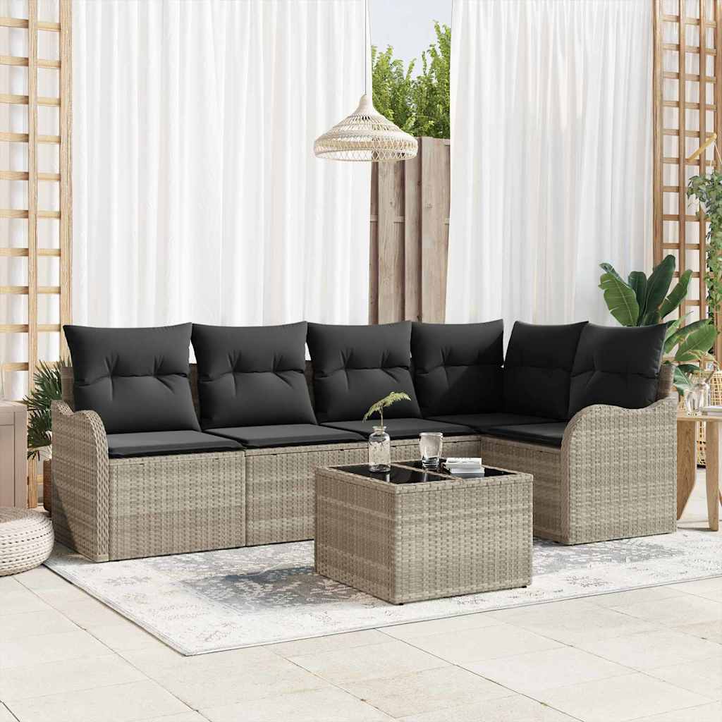 Havesofa Sæt 6 stk. Lysegrå polyrattan