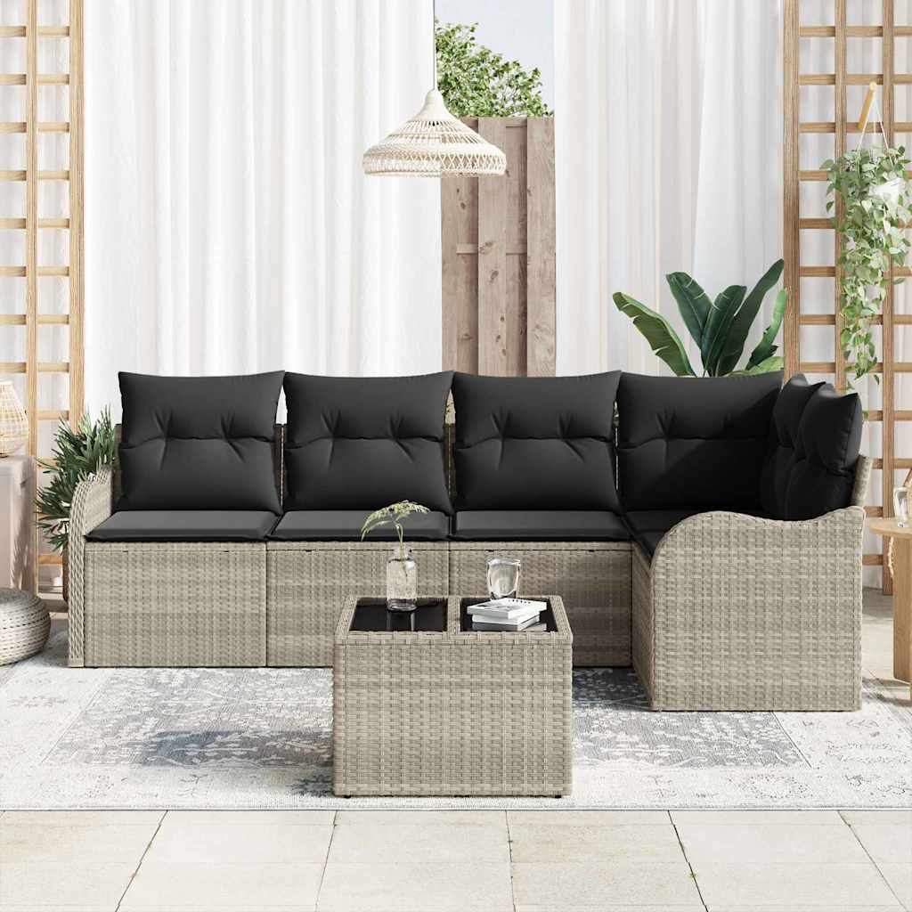 Havesofa Sæt 6 stk. Lysegrå polyrattan