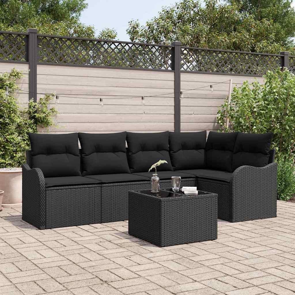 Havesofa Sæt 6 stk. Sort polyrattan