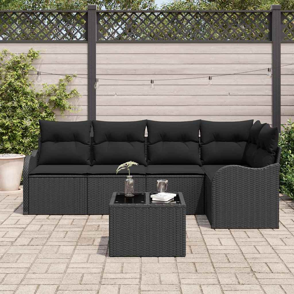 Havesofa Sæt 6 stk. Sort polyrattan