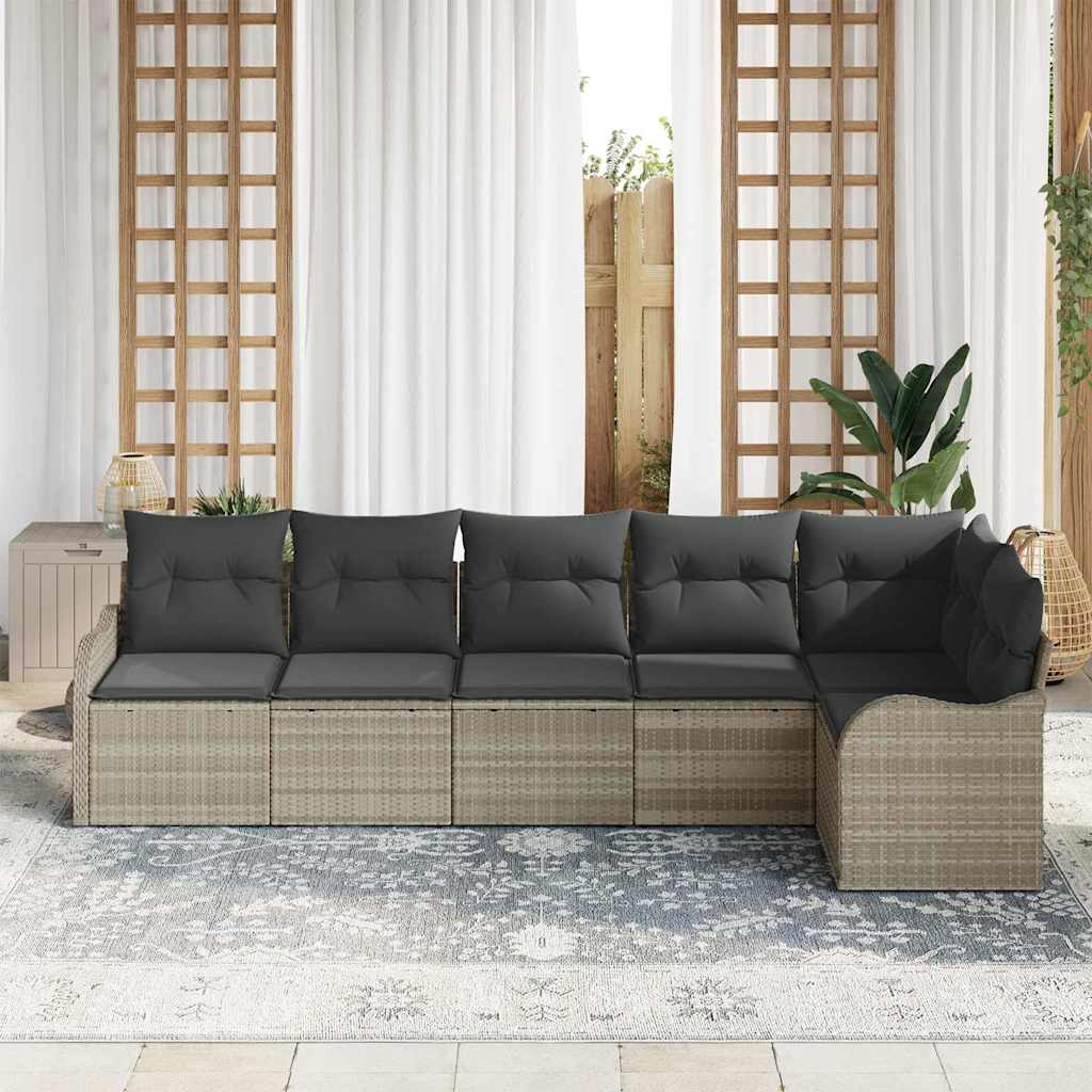 Havesofa Sæt 6 stk. Lysegrå polyrattan