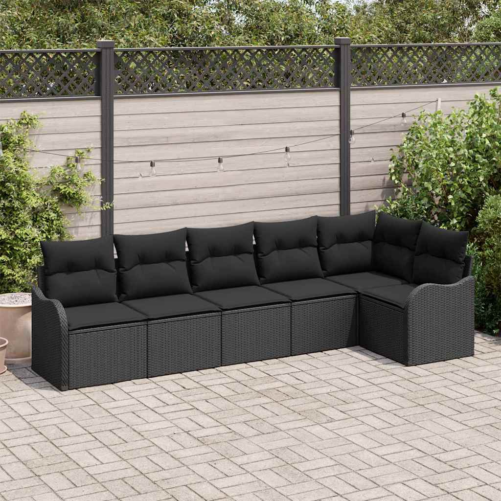 Havesofa Sæt 6 stk. Sort polyrattan