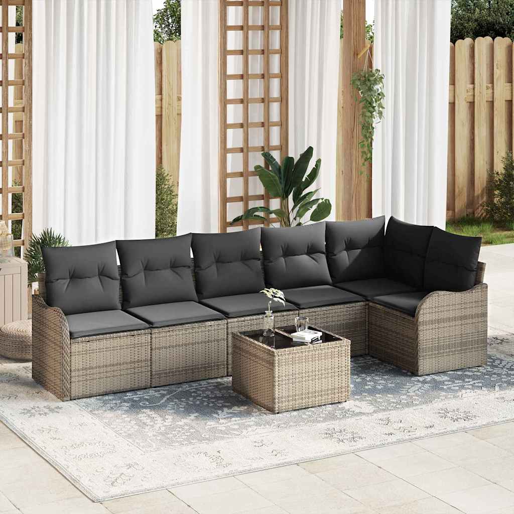 Havesofa Sæt 7 stk. Sort polyrattan