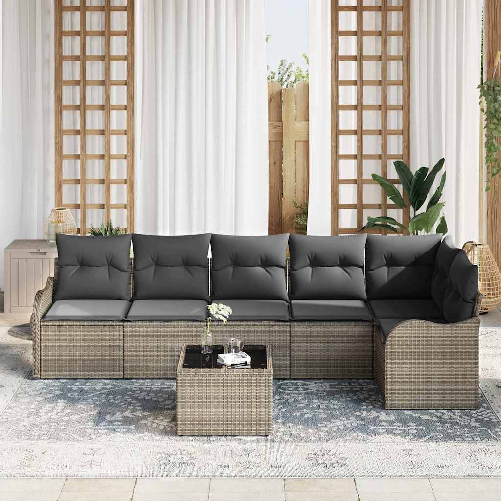 Havesofa Sæt 7 stk. Sort polyrattan