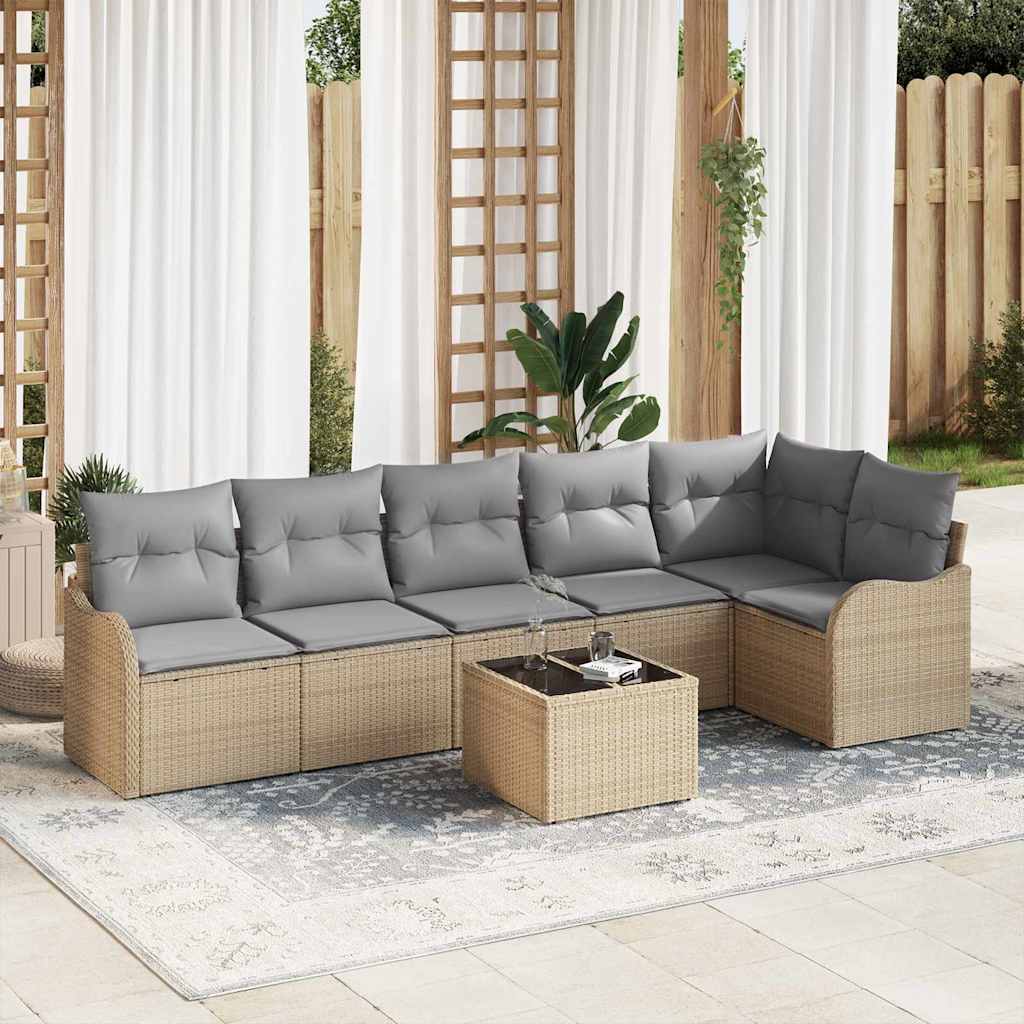 Havesofa Sæt 7 stk. Sort polyrattan