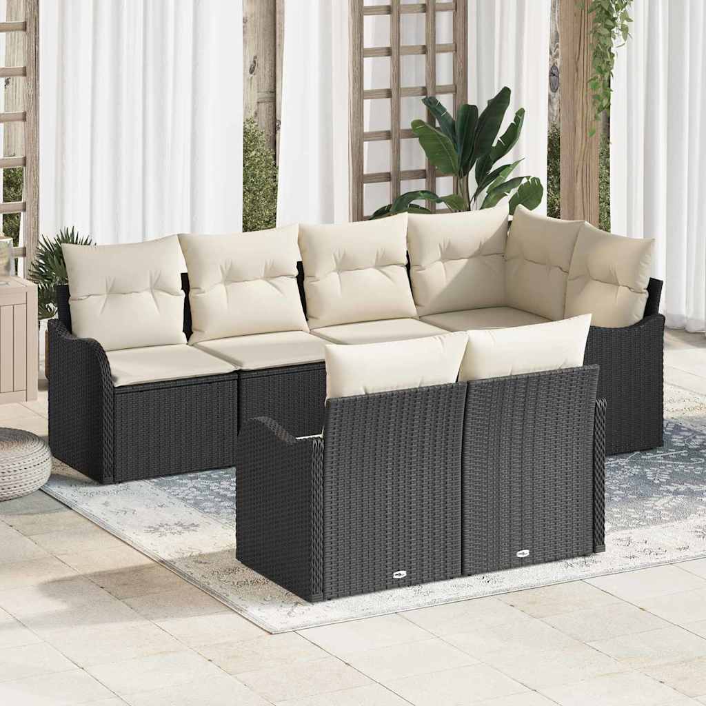 Havesofa Sæt 7 stk. Sort Poly rattan