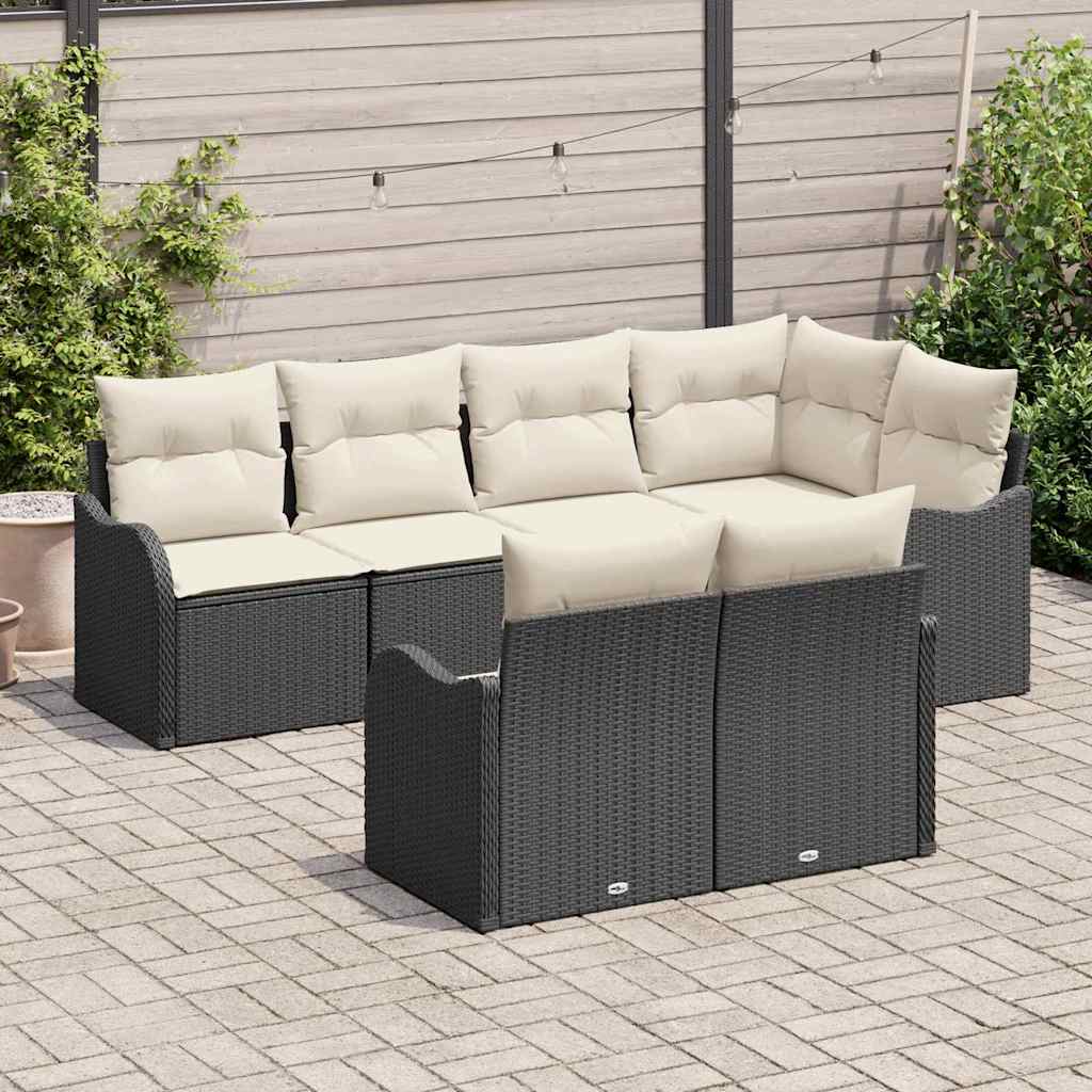 Havesofa Sæt 7 stk. Sort Poly rattan