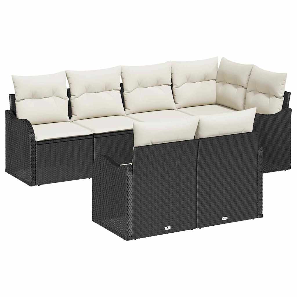 Havesofa Sæt 7 stk. Sort Poly rattan