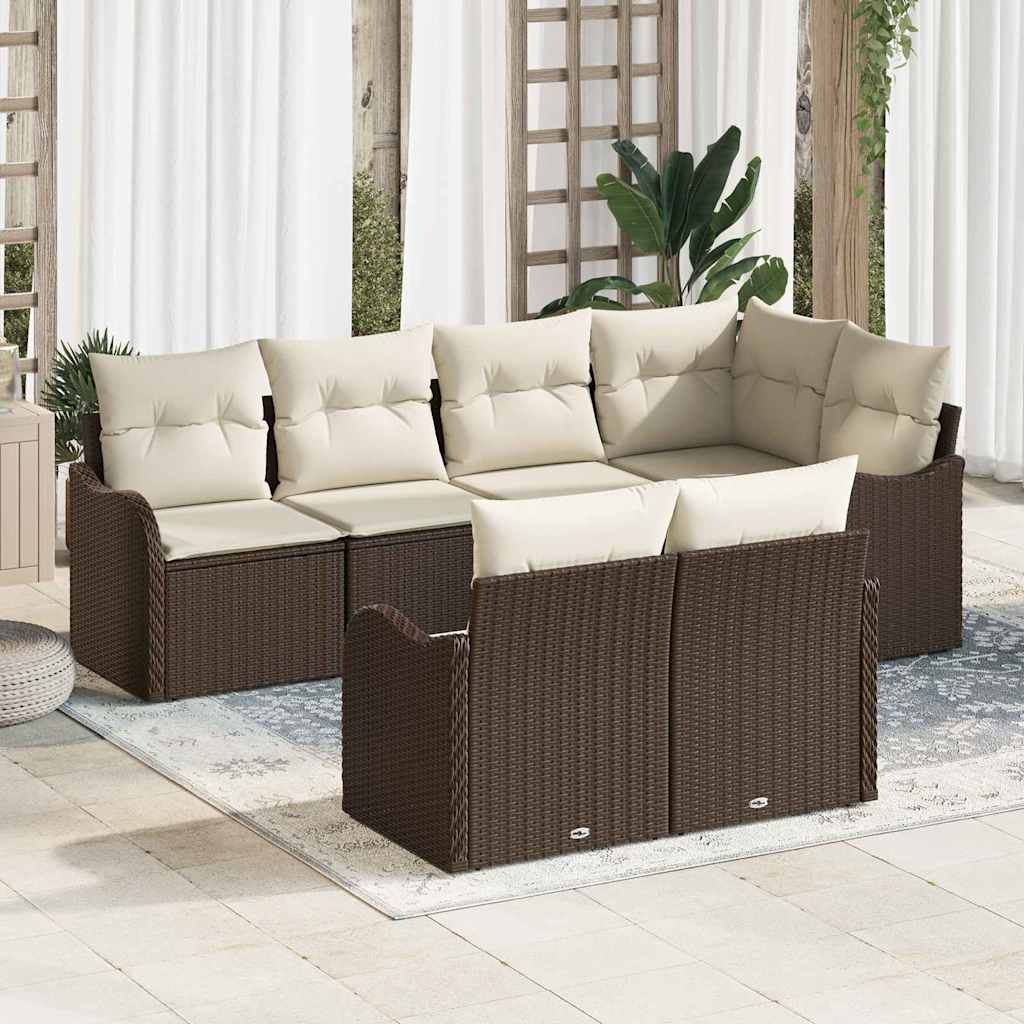 Havesofa Sæt 7 stk. Brun Poly rattan