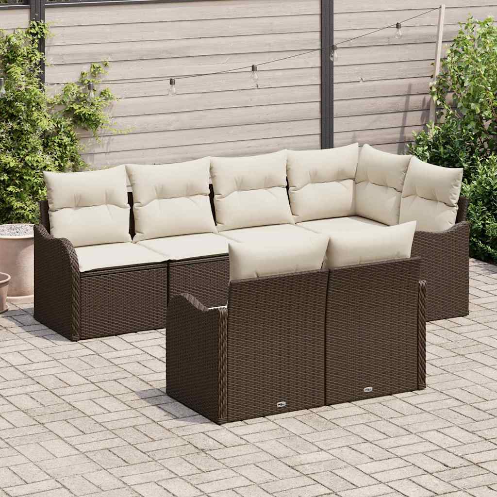 Havesofa Sæt 7 stk. Brun Poly rattan