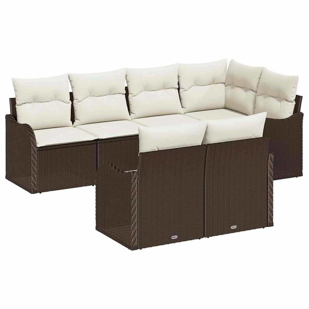 Havesofa Sæt 7 stk. Brun Poly rattan