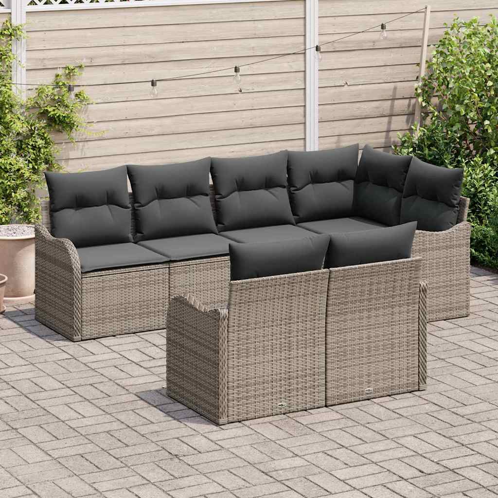 Havesofa Sæt 7 stk. Grå Poly rattan