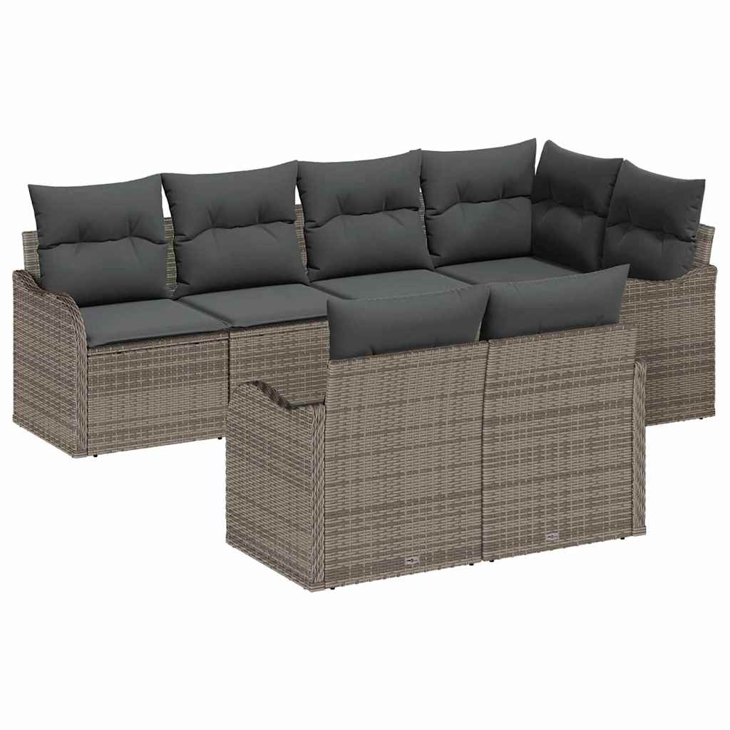 Havesofa Sæt 7 stk. Grå Poly rattan