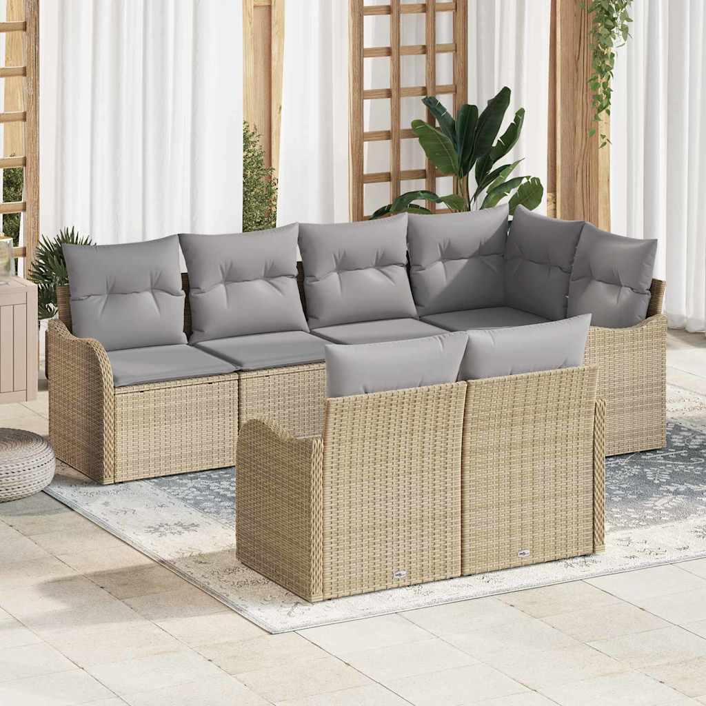 Havesofa Sæt 7 stk. Beige Poly rattan