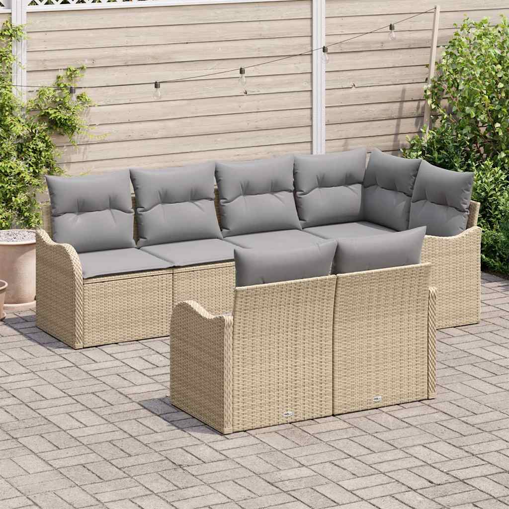 Havesofa Sæt 7 stk. Beige Poly rattan