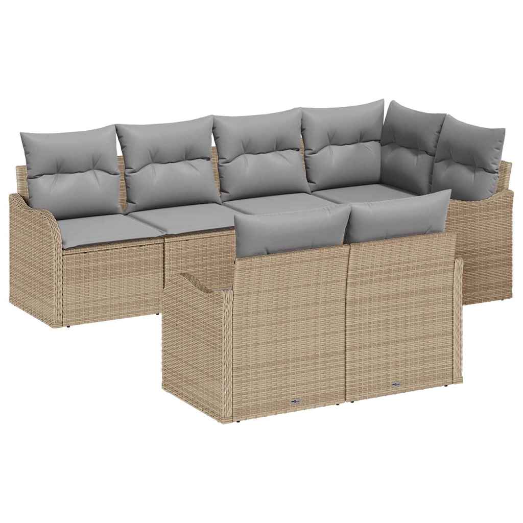 Havesofa Sæt 7 stk. Beige Poly rattan