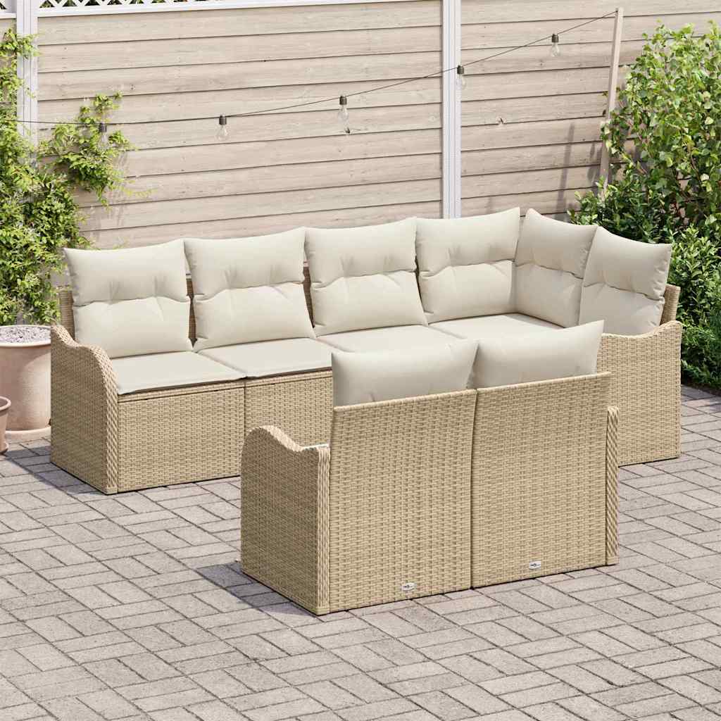 Havesofa Sæt 7 stk. Beige Poly rattan