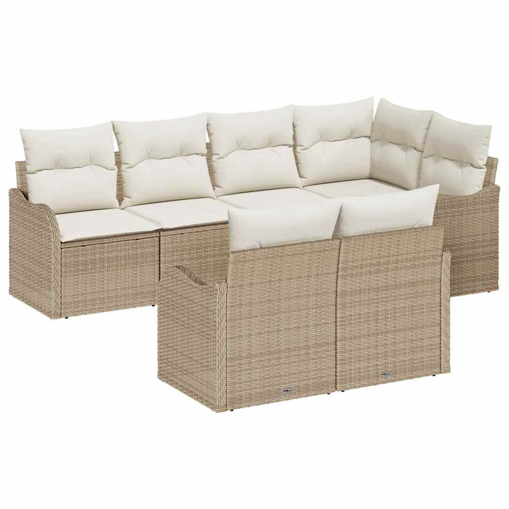 Havesofa Sæt 7 stk. Beige Poly rattan