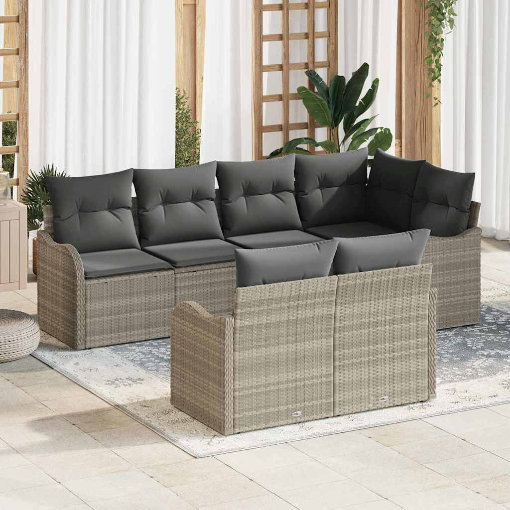 Havesofa Sæt 7 stk. Lysegrå Poly rattan